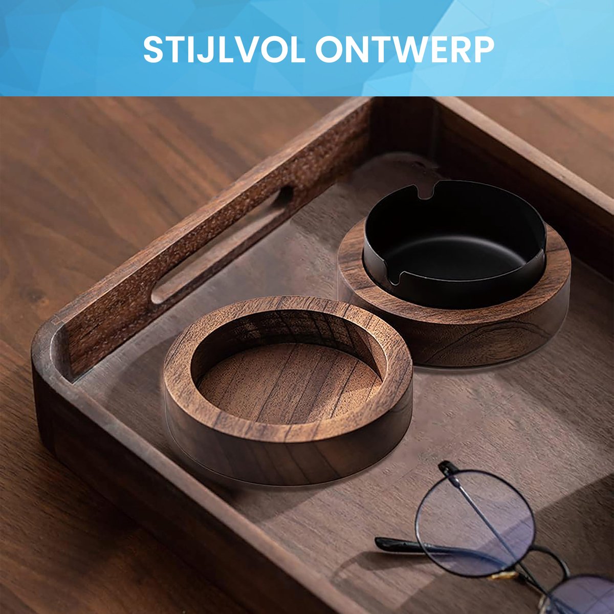 YONO Design Asbak met Deksel - Voor Binnen en Buiten - Hout en Metaal