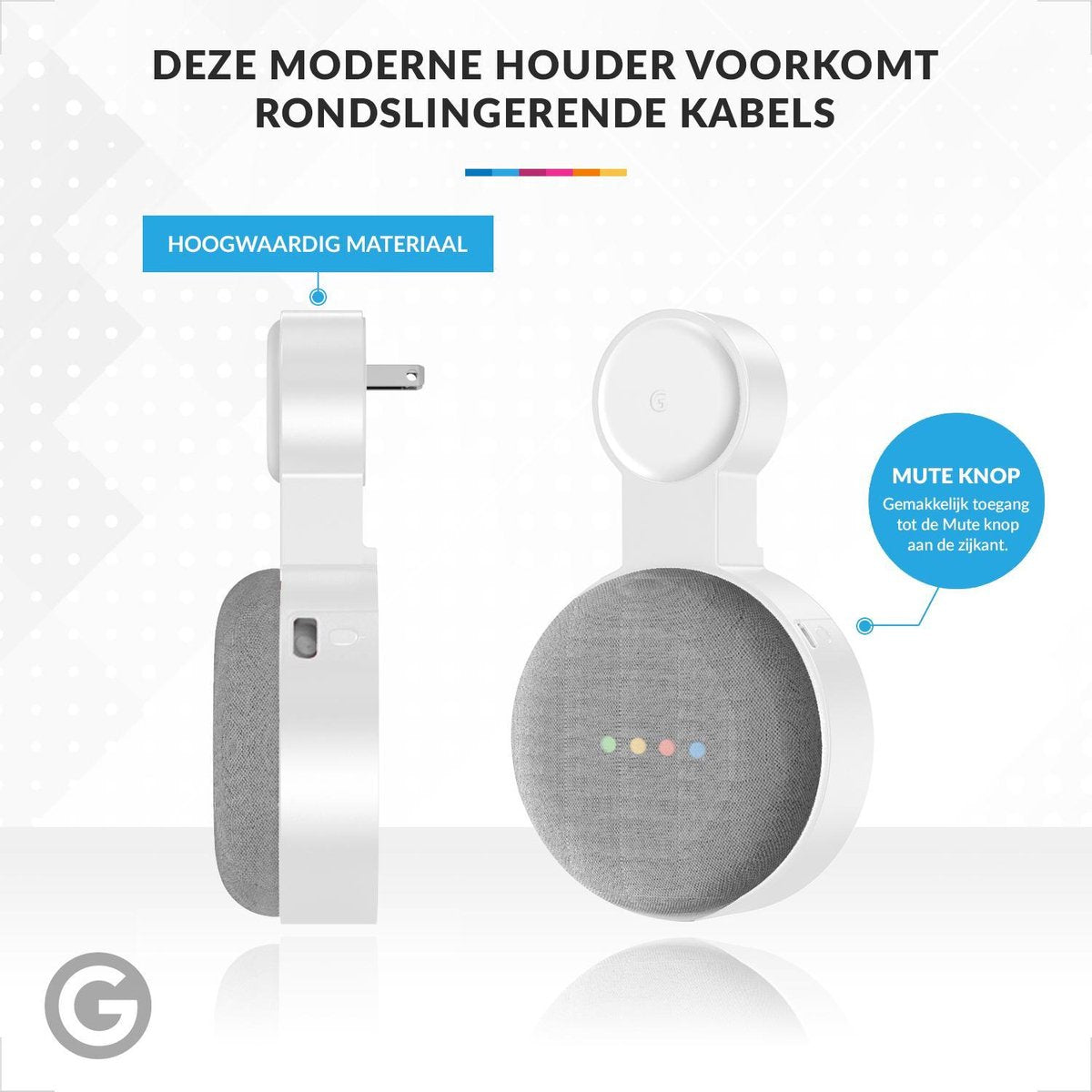 YONO Houder geschikt voor Google Nest Mini – Wall Mount – Wit