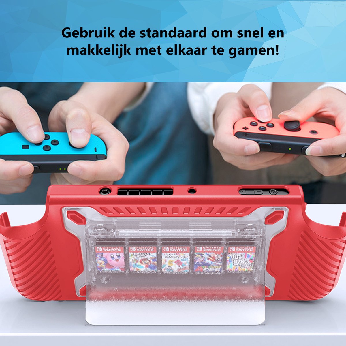 YONO Grip Case geschikt voor Nintendo Switch OLED - Ergonomische Console Hoesje met Game Card Opberging en Standaard - Beschermhoes Accessoires - Rood