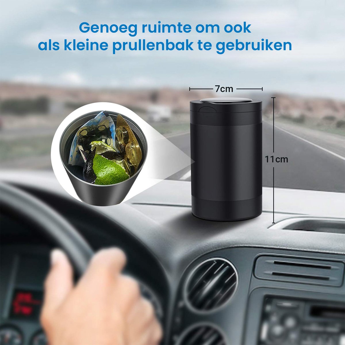 YONO Auto Asbak met LED Verlichting - Asbak met Deksel geschikt voor Bekerhouder - Zwart