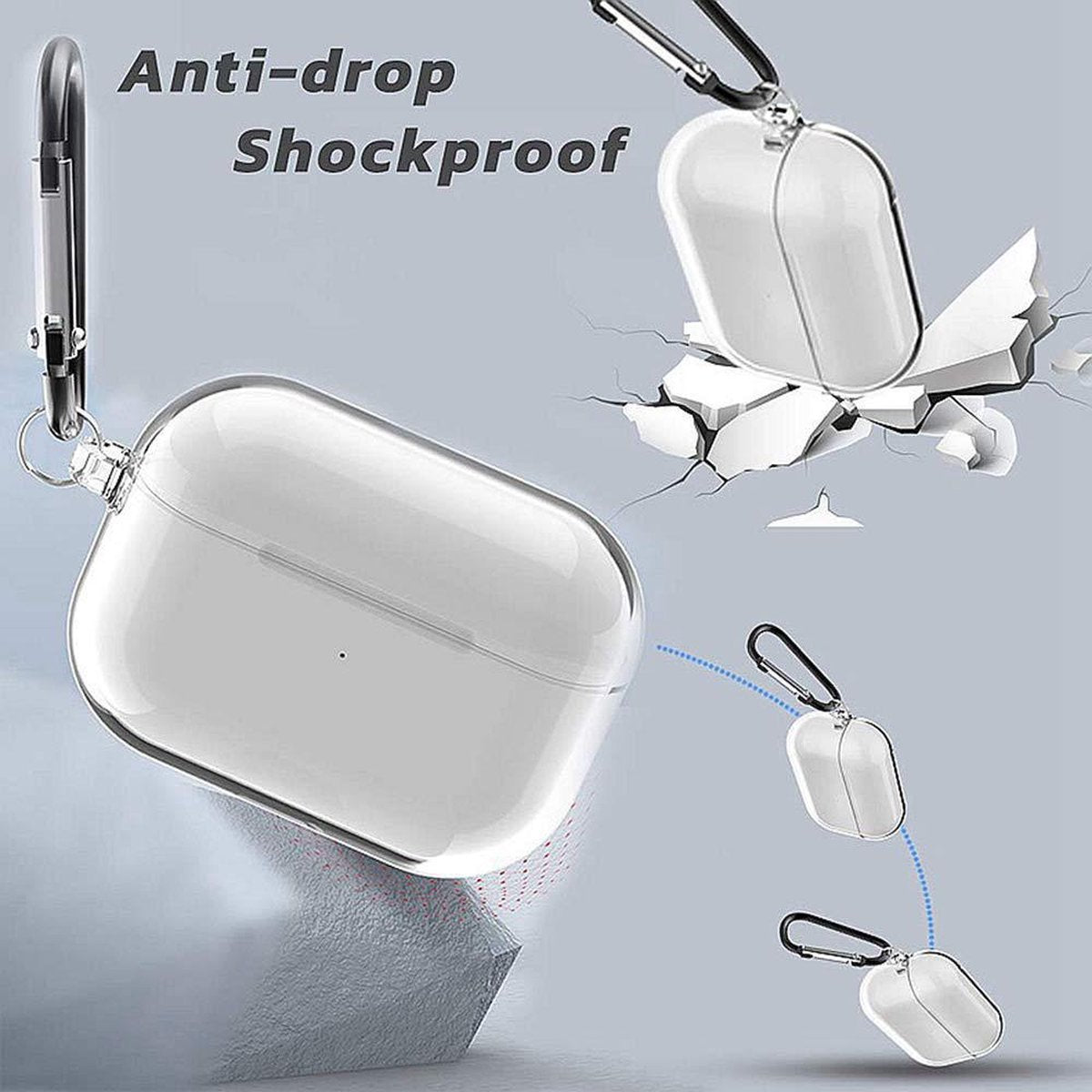 YONO Siliconen Hoesje geschikt voor Apple Airpods Pro 1 / 2 - Met Clip - Transparant