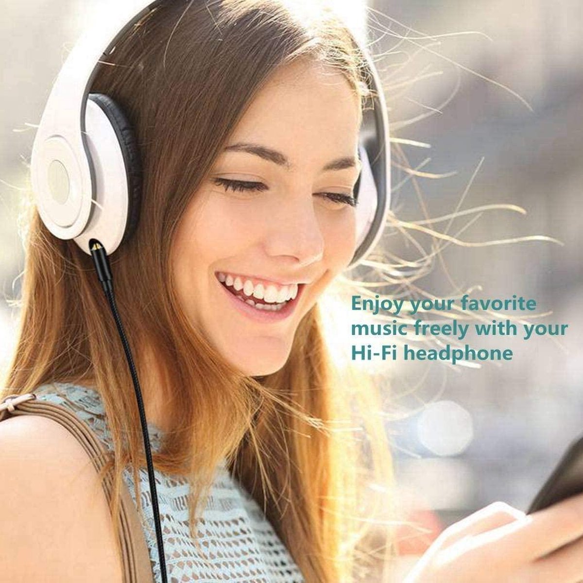 YONO Luxe Lightning naar Jack 3.5mm Adapter – 1 Meter Kabel Nylon – Zwart