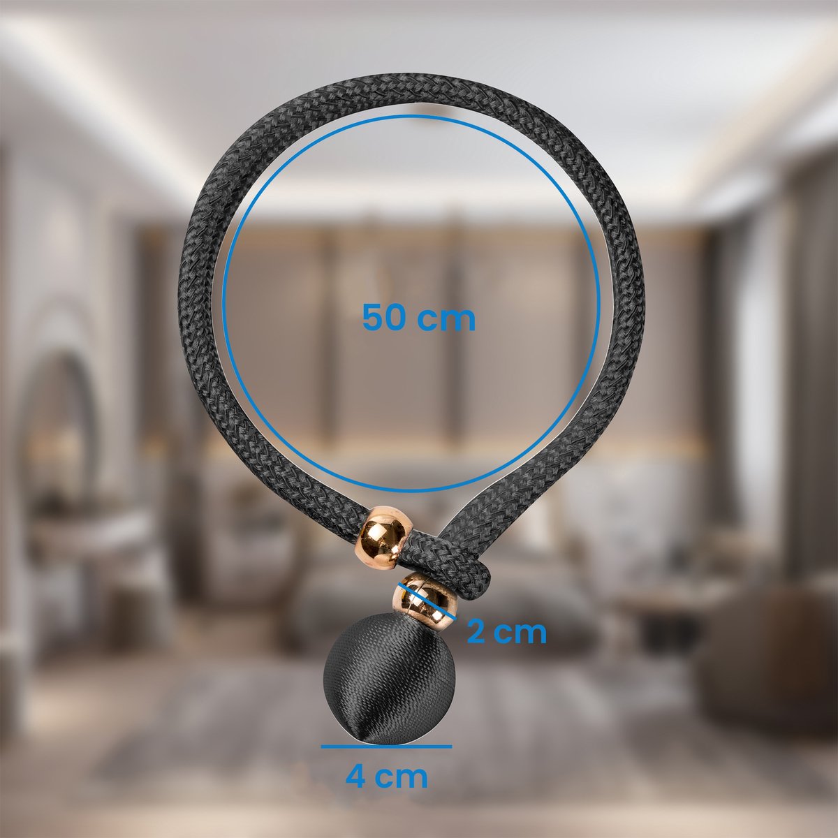 YONO Luxe Gordijn Houder - Gordijn Embrasse Modern - Gordijnbinder Touw - 2 Stuks - Zwart