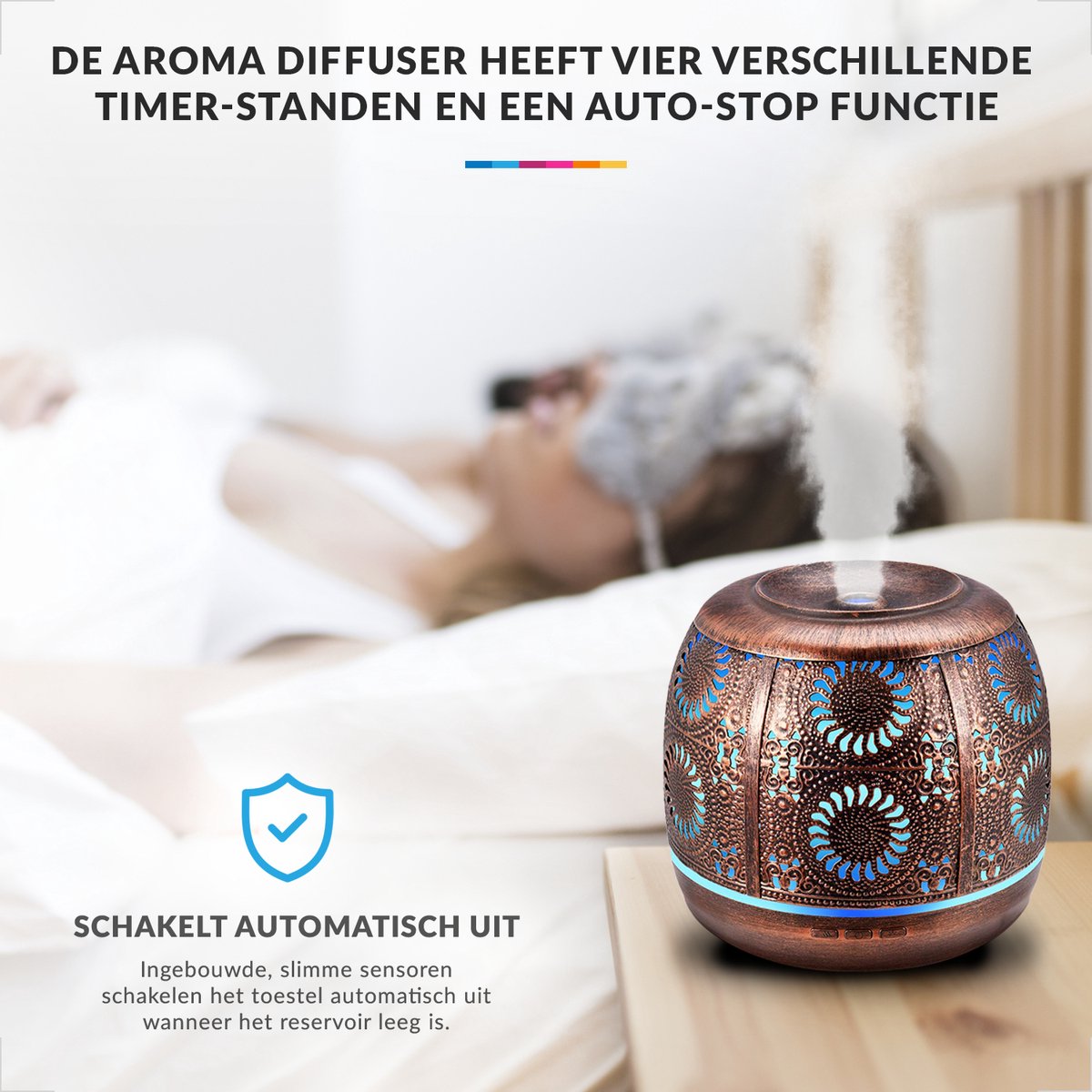 YONO Aroma Diffuser met LED verlichting - Verstuiver voor Etherische Olie - Geurverspreider - Vernevelaar - Brons Metaal - 500ML