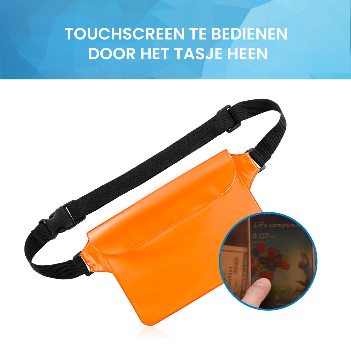YONO Heuptasje Waterdicht - Fanny Pack Doorzichtig - Waterdichte Heuptas - Vakantie - Reizen - Festival - Dames en Heren - Oranje