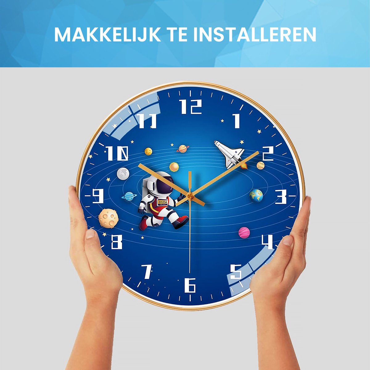 YONO Wandklok voor Kinderen - Stille Klok - 30,5 cm - Kosmos