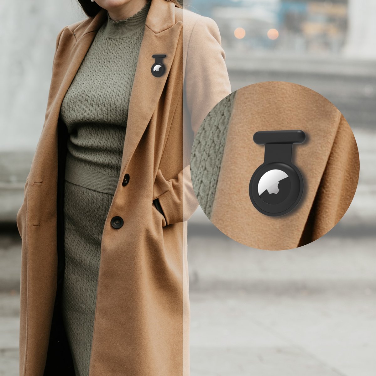 YONO Pin Case geschikt voor Apple AirTag - Hoesje Kind voor Binnenkant Kleding - GPS Tracker Kinderen - Speld Hanger - Siliconen Houder - Zwart