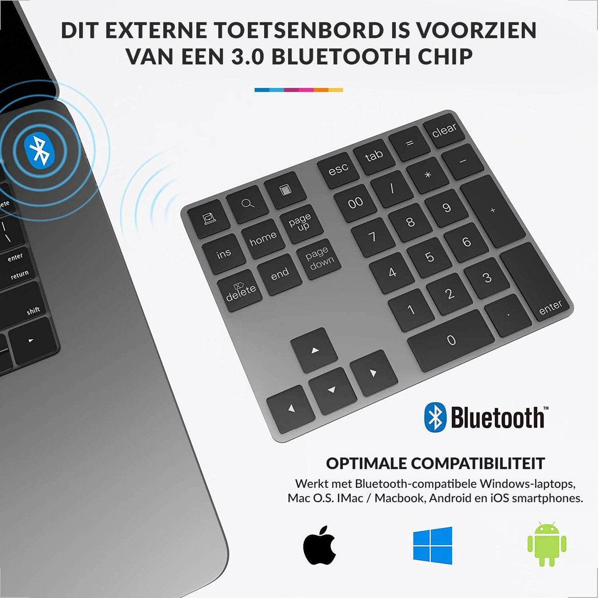 YONO Numpad Draadloos – Numeriek Toetsenbord met Bluetooth – Keypad geschikt voor Apple en Microsoft – Space Grey