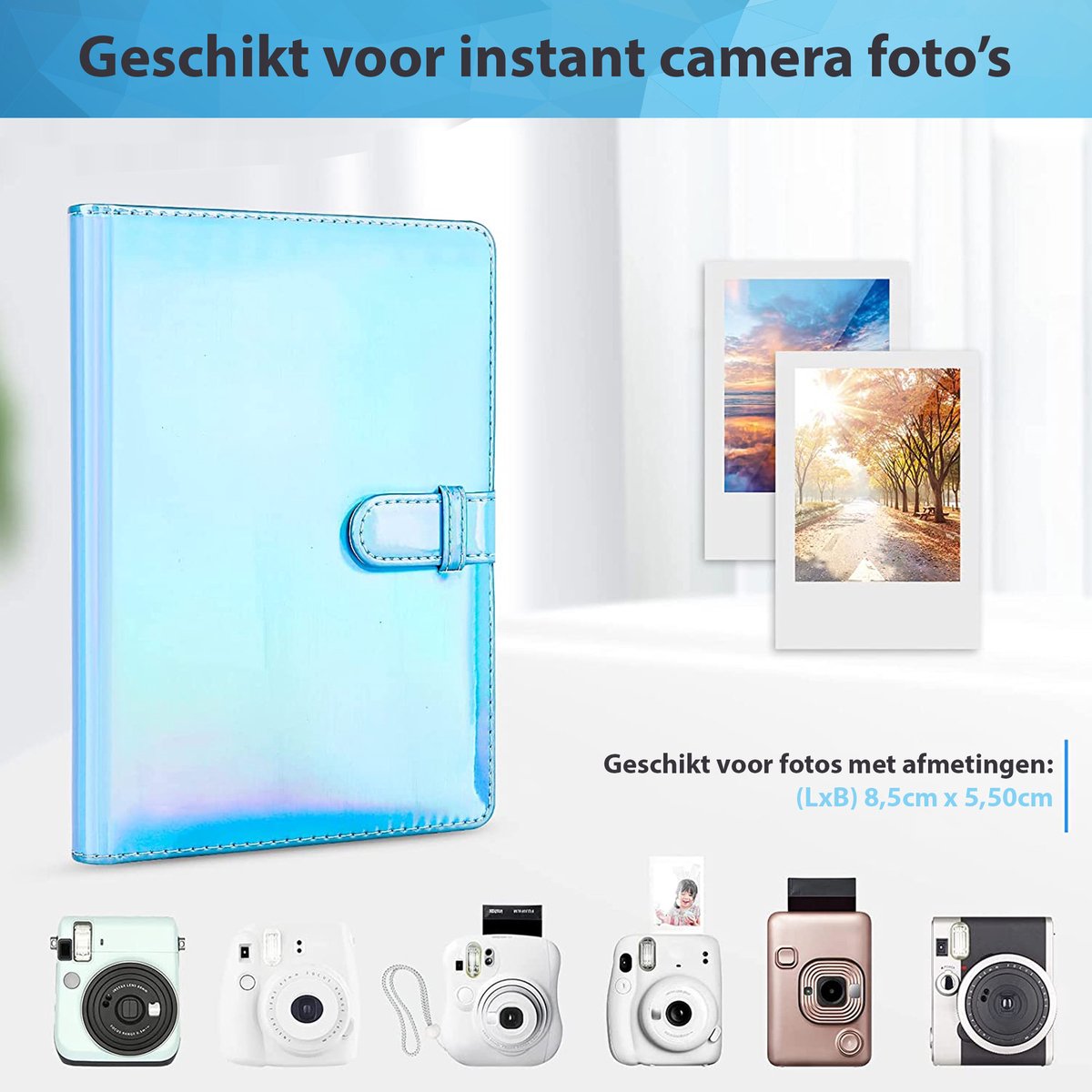 YONO Fotoalbum 128 voor Instant Camera Fotopapier - Fotoboek Geschikt voor Fujifilm Instax Mini 12 / 11 / 9 / 8 / 7s / 25 / 90 / Link / SP-2 / Liplay - Film Polaroid - Kodak en Meer - Blauw