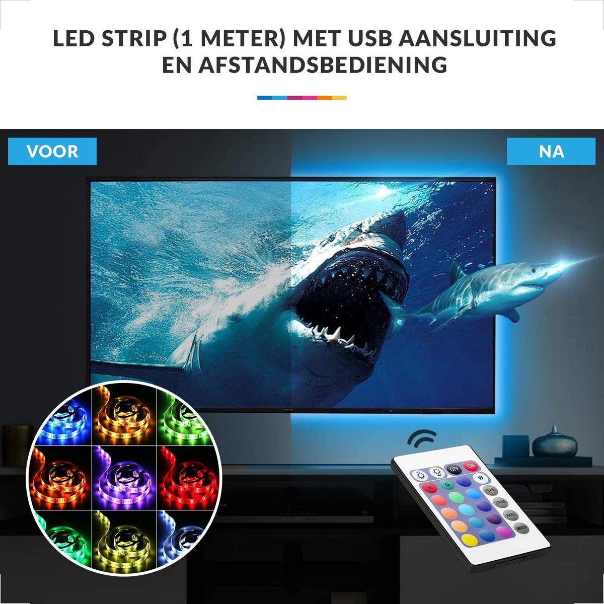 YONO LED Strip - RGB - 1 Meter Incl Afstandsbediening - USB aansluiting