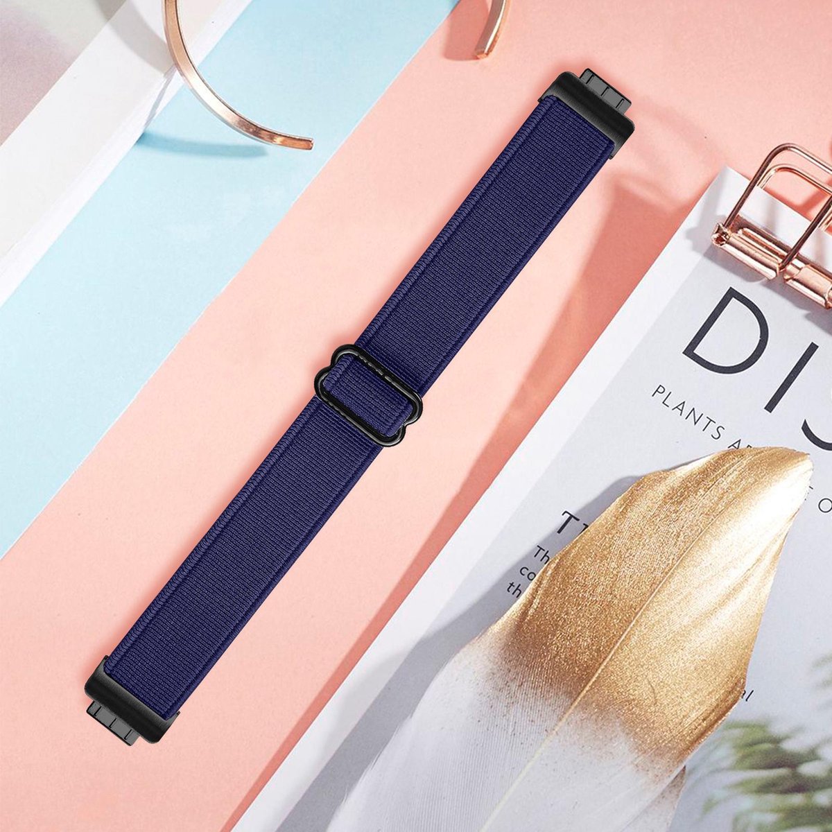 YONO Bandje geschikt voor Fitbit Inspire 2 - Nylon Stretch - Blauw