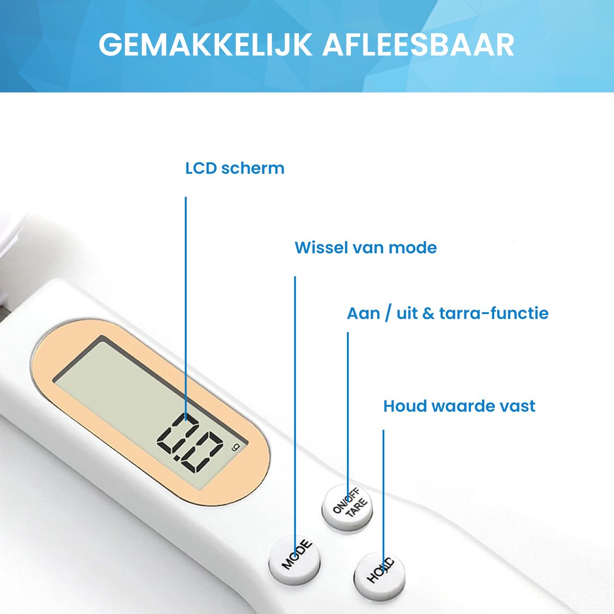 YONO Digitale Lepelweegschaal - Precisie Keukenweegschaal - Weeglepel en Maatlepel in 1 - Wit