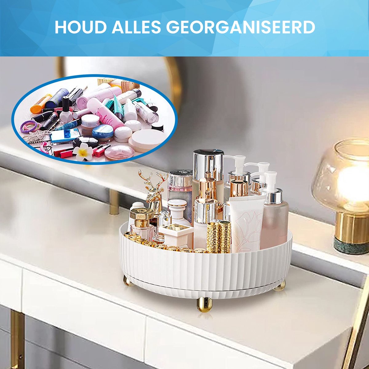 YONO Make Up Organizer Draaitafel - Opbergdoos voor Skincare / Parfum / Cosmetica / Lippenstift / Beauty - 360° Draaibaar Houder - Opbergsysteem - Wit