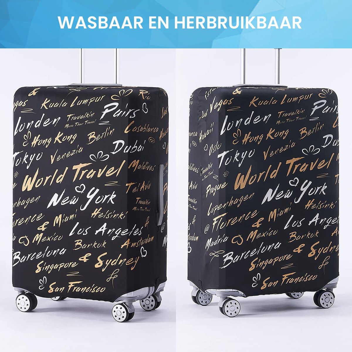 YONO Kofferhoes Elastisch - Wasbare Koffer Beschermhoes - XL - World Traveler