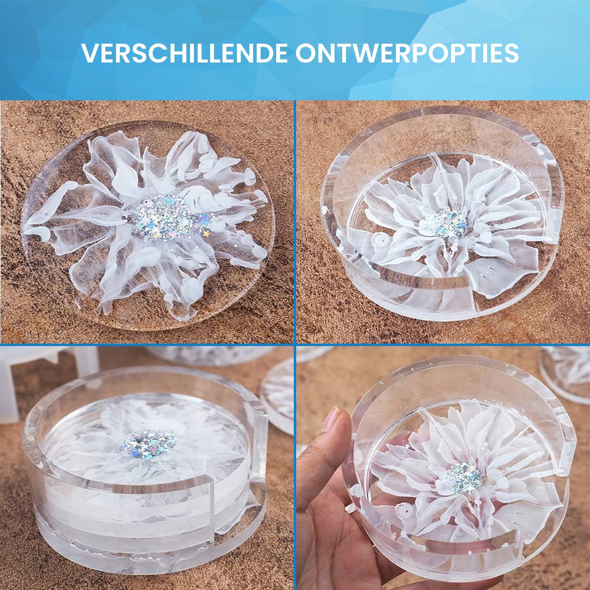 YONO Epoxy Mallen Onderzetters met Houder - Siliconen Mal - Set