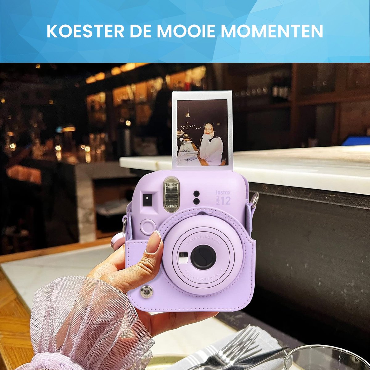 YONO Accessoires Set geschikt voor Fujifilm Instax Mini 12 - Camera Tas met Draagriem - Hoesje en Fotoalbum - Lila Paars