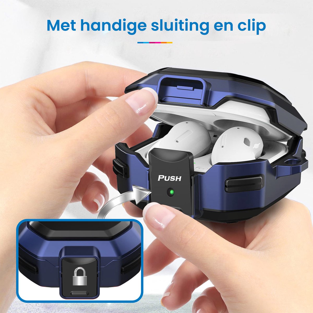 YONO Armor Hard Case geschikt voor Samsung Galaxy Buds 2 Pro (2022) - Galaxy Buds Pro (2021) - Galaxy Buds 2 (2021) - Galaxy Buds Live (2020) - Hoesje met Lock en Clip - Blauw