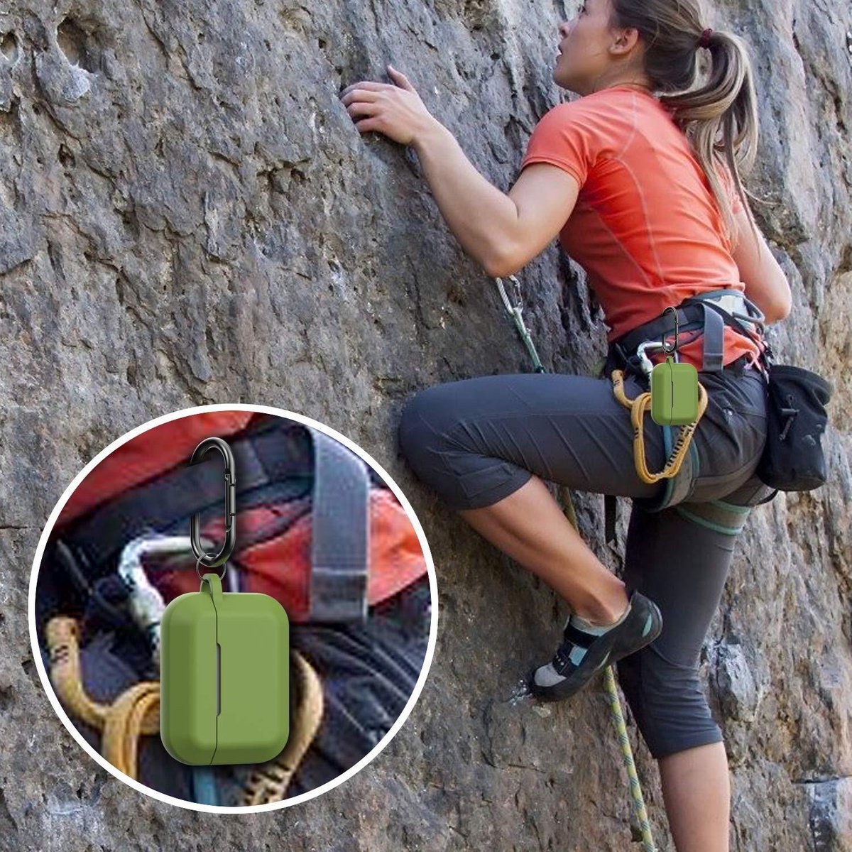 YONO Siliconen Hoesje geschikt voor Apple Airpods Pro 1 / 2 - Met Clip - Leger Groen