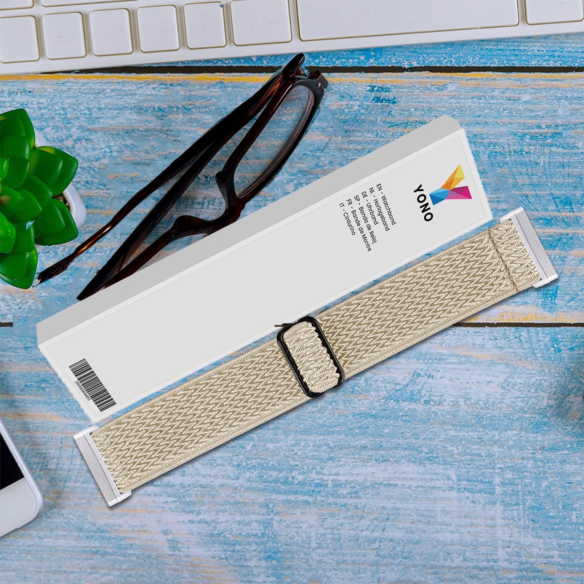 YONO Nylon Stretch Bandje geschikt voor Fitbit Versa 3 / Sense - Champagne