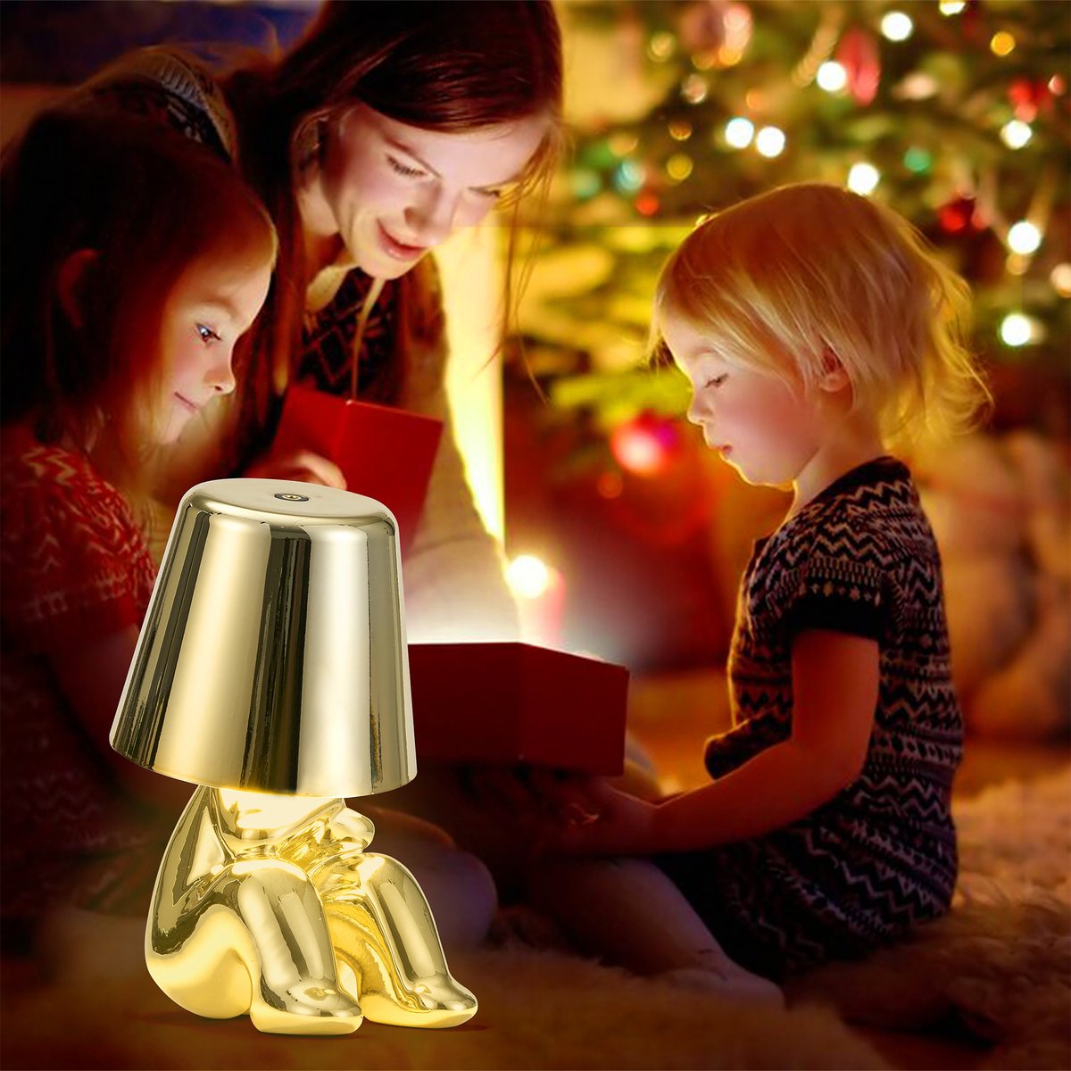 YONO Decoratieve Tafellamp Oplaadbaar - Nachtlampje Slaapkamer - Bureaulamp Woonkamer - Woondecoratie Beelden en Figuren - Waarom - Goud