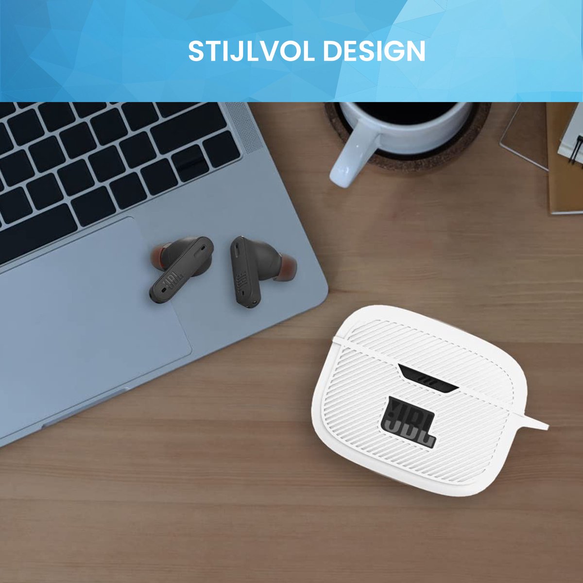 YONO Soft Case geschikt voor JBL Tune 230 NC TWS / T230NC - Hoesje met Clip - Wit