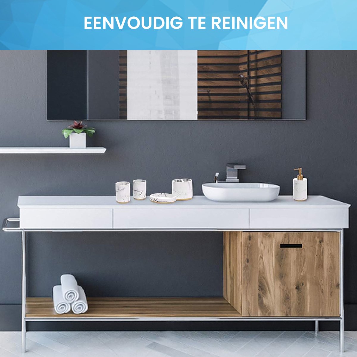 YONO Badkamer Accessoires Set - Zeeppompje - Zeepbakje - Tandenborstel Houder - Beker - Marmerlook Wit Goud