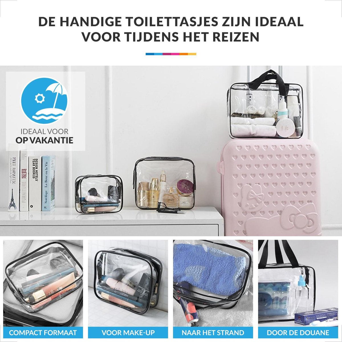YONO Reis Doorzichtige Toilettas Set voor Toiletartikelen – Transparante Travel Organizer Bag 3-Pack