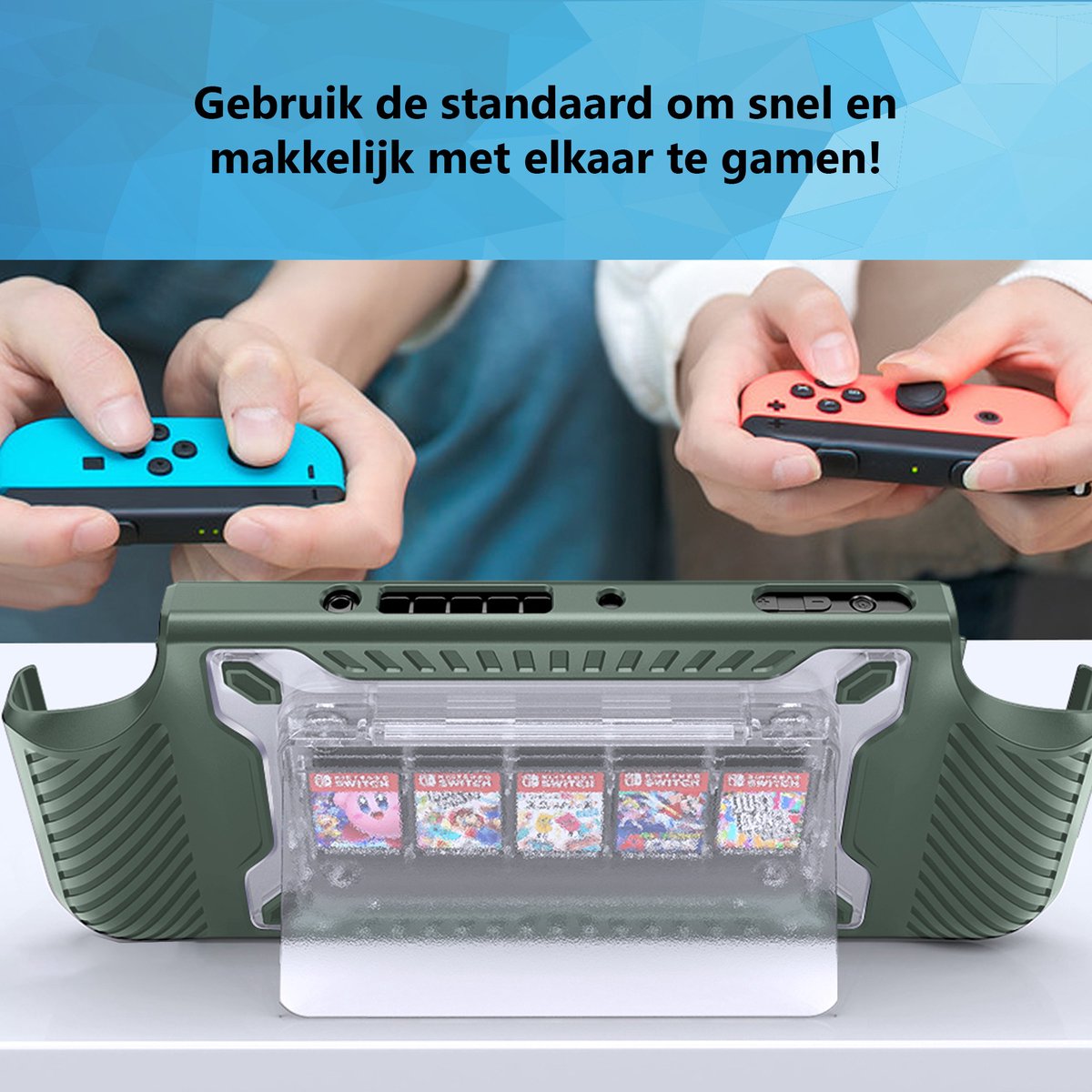 YONO Grip Case geschikt voor Nintendo Switch OLED - Ergonomische Console Hoesje met Game Card Opberging en Standaard - Beschermhoes Accessoires - Donkergroen