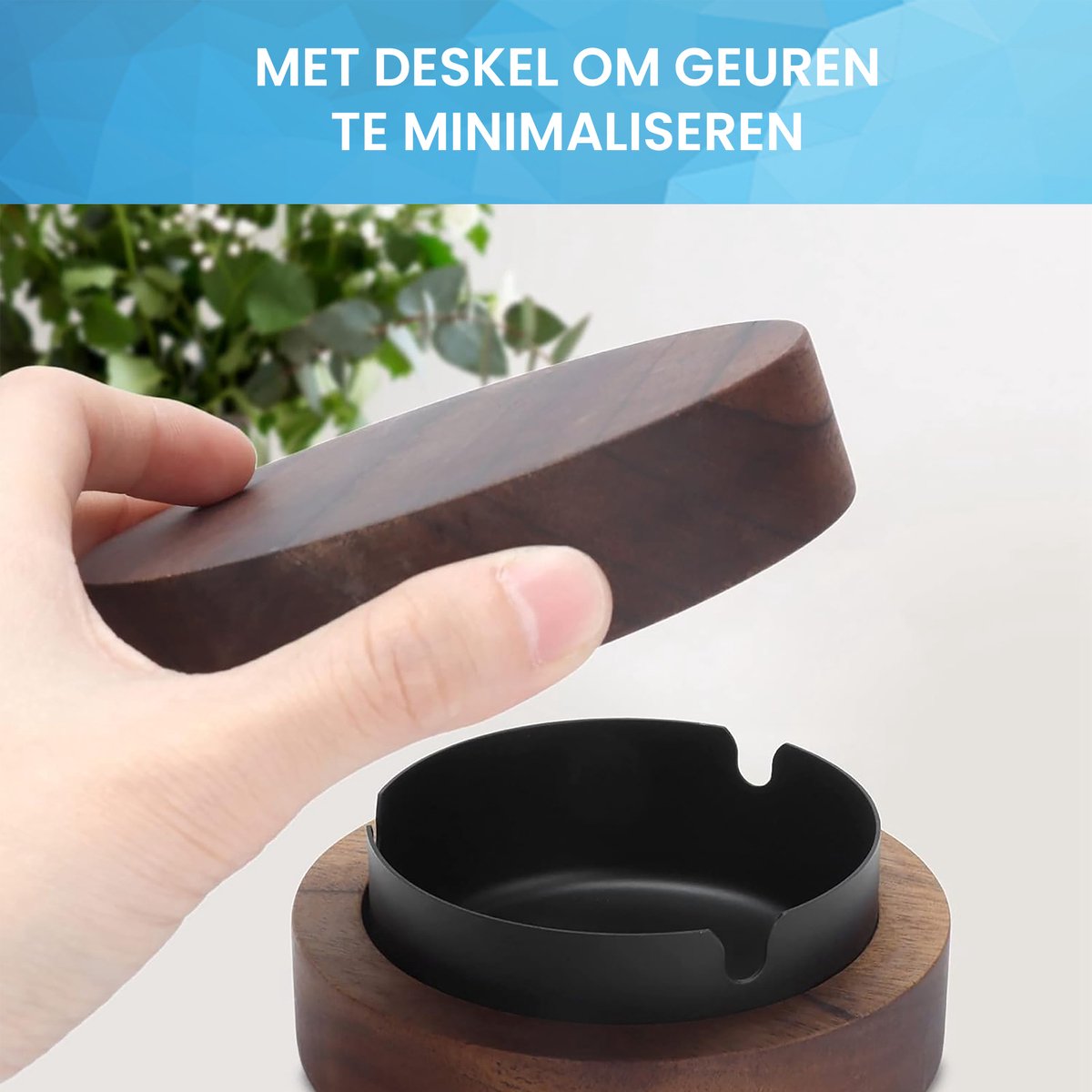 YONO Design Asbak met Deksel - Voor Binnen en Buiten - Hout en Metaal