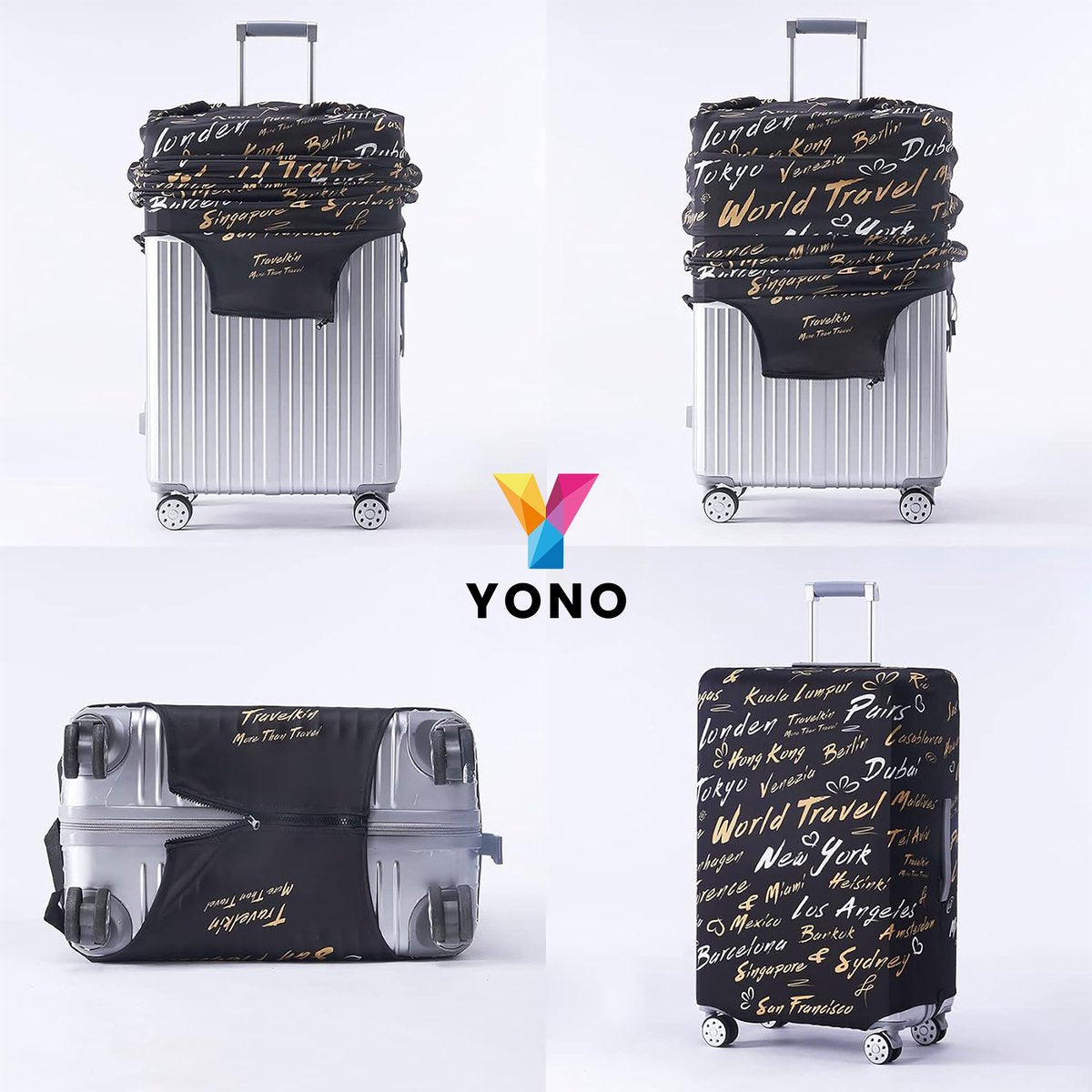YONO Kofferhoes Elastisch - Wasbare Koffer Beschermhoes - L - World Traveler
