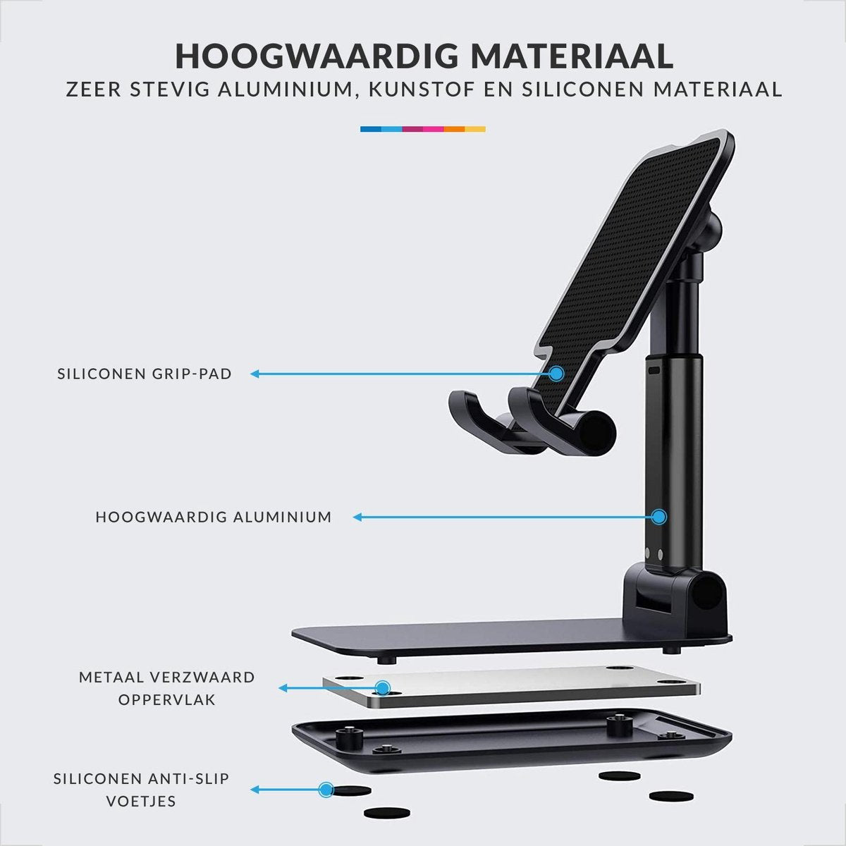 YONO Telefoonhouder Bureau Compact – Telefoonstandaard Inklapbaar – Smartphone en Tablet Houder – Gsm Statief - Zwart