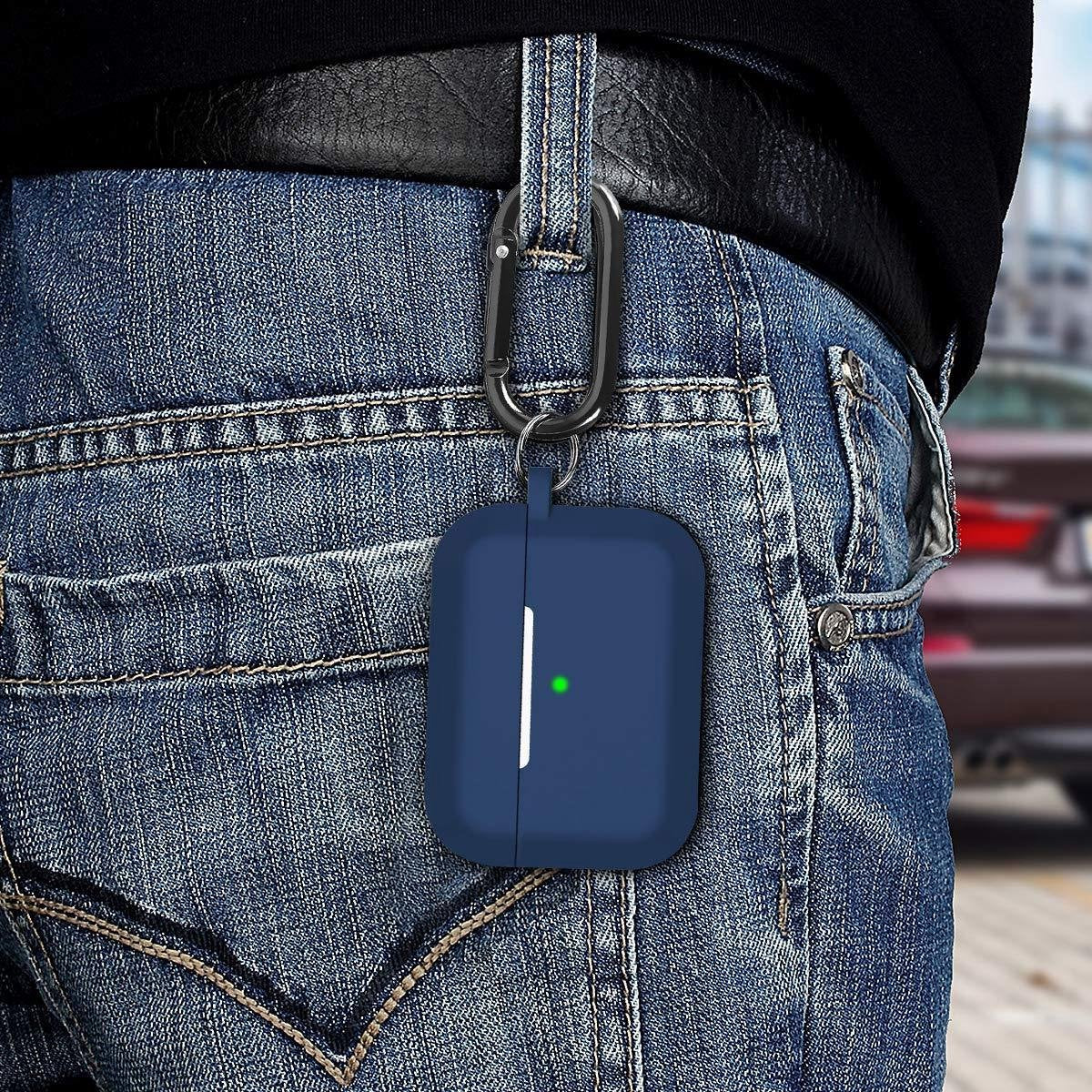 YONO Siliconen Hoesje geschikt voor Apple Airpods Pro 1 / 2 - Met Clip – Donkerblauw