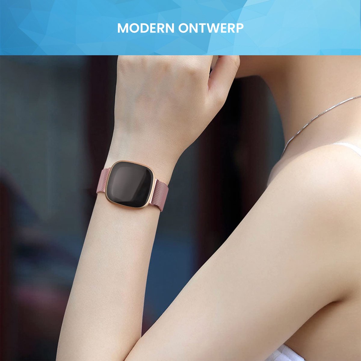 YONO Milanees Bandje geschikt voor Fitbit Versa 4 / Sense 2 – Roze – Large