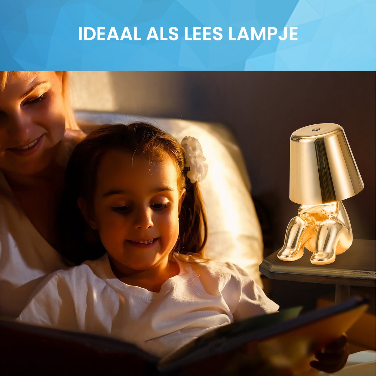 YONO Decoratieve Tafellamp Oplaadbaar - Nachtlampje Slaapkamer - Bureaulamp Woonkamer - Woondecoratie Beelden en Figuren - Waarom - Goud