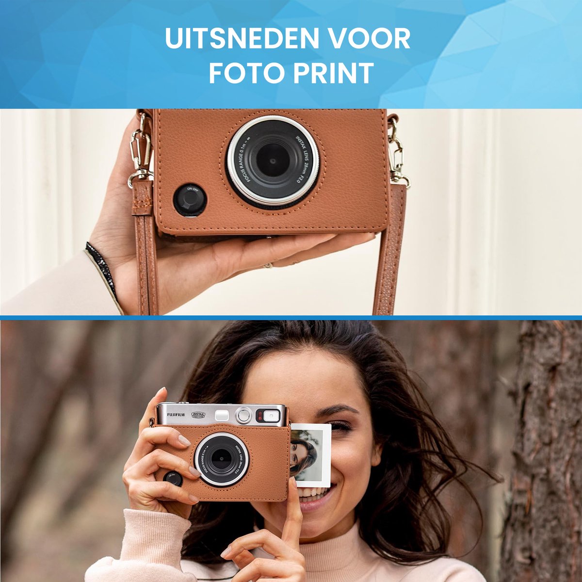 YONO Case geschikt voor Fujifilm Instax Mini EVO - PU Leer Hoesje - Bruin