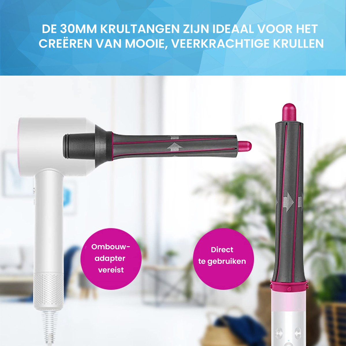YONO Lange Krultangen 30mm geschikt voor Dyson Airwrap Styler - Volume en Vorm - Inclusief Krultang Opzetstuk voor Föhn - Krul Borstel - 2 Stuks