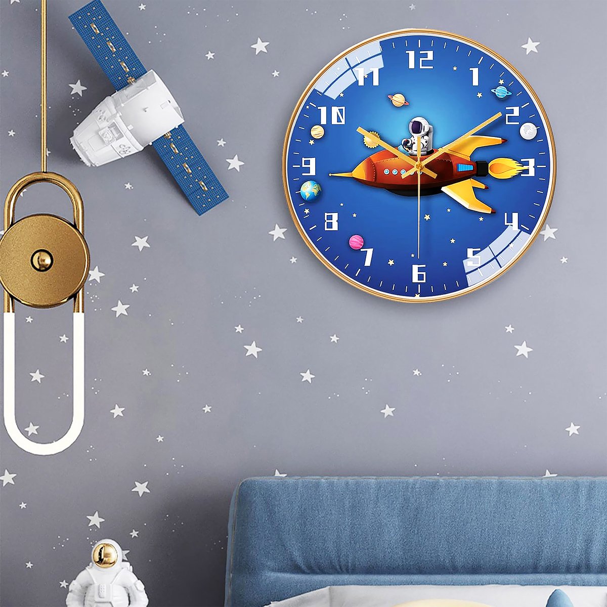 YONO Wandklok voor Kinderen - Stille Klok - 30,5 cm - Raket