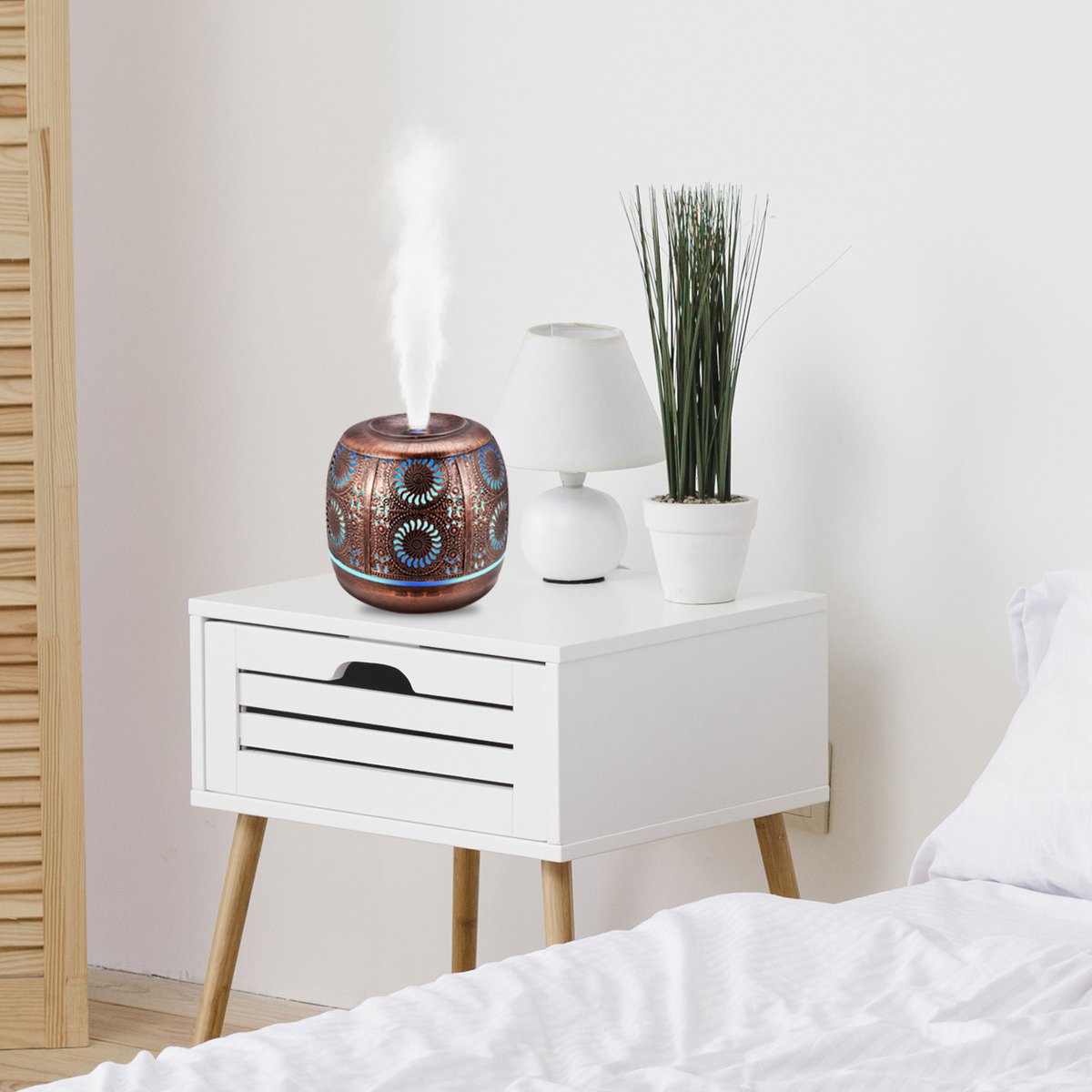 YONO Aroma Diffuser met LED verlichting - Verstuiver voor Etherische Olie - Geurverspreider - Vernevelaar - Brons Metaal - 500ML