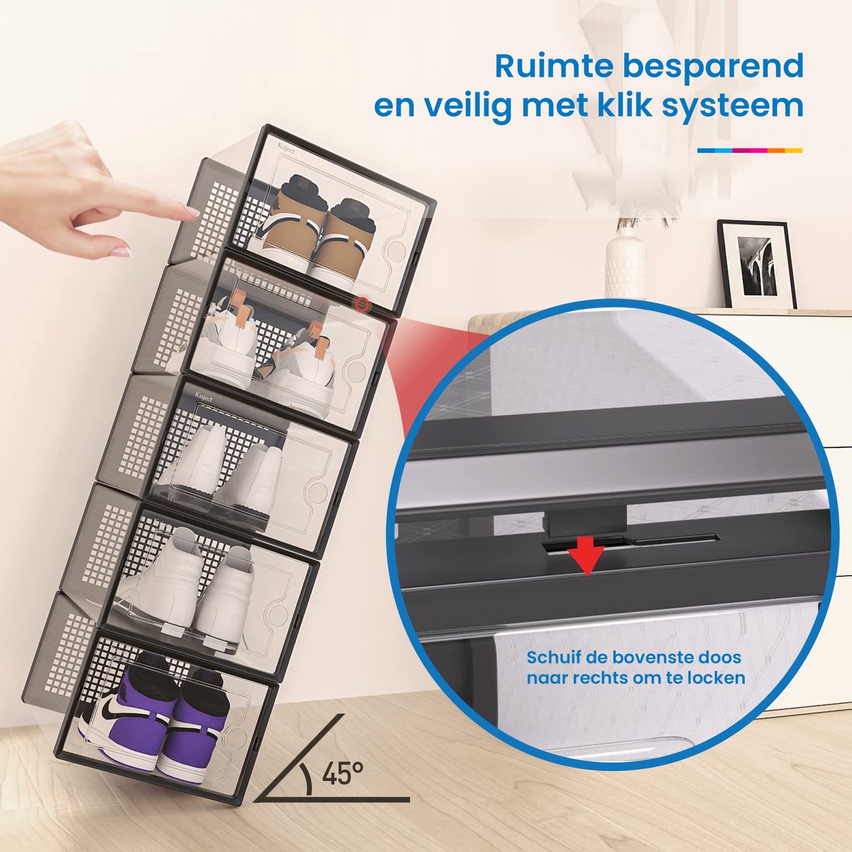 YONO Sneakerbox Set van 6 - Schoenen Opbergsysteem - Schoenenbox Organizer - Schoenenrek met Deur - Transparant - 6 Stuks