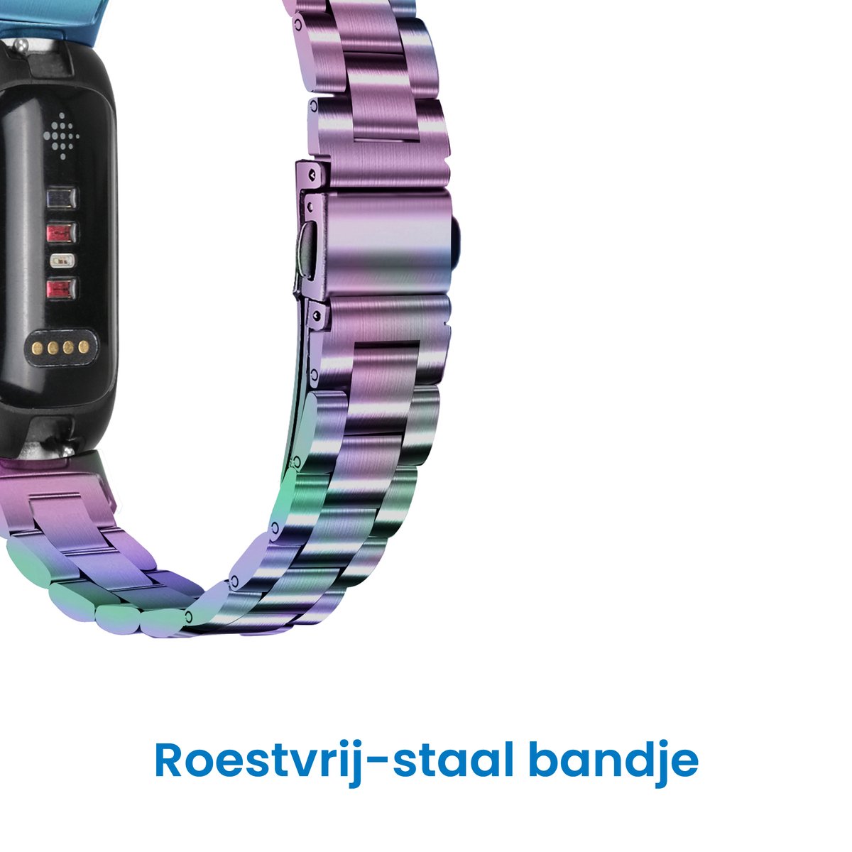 YONO Stalen Bandje geschikt voor Fitbit Inspire 3 - RVS Schakel Horlogeband - Parelmoer
