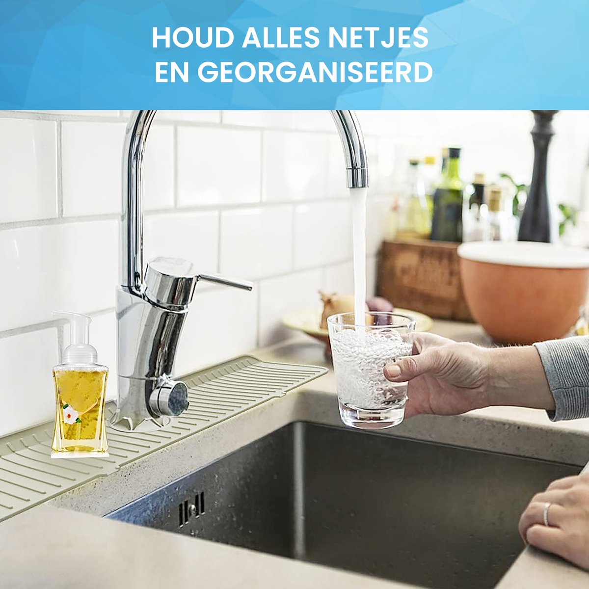 YONO Siliconen Kraanmat - Afdruipmat Organizer - Aanrechtmat voor Kraan - 45 x 15cm - Beige