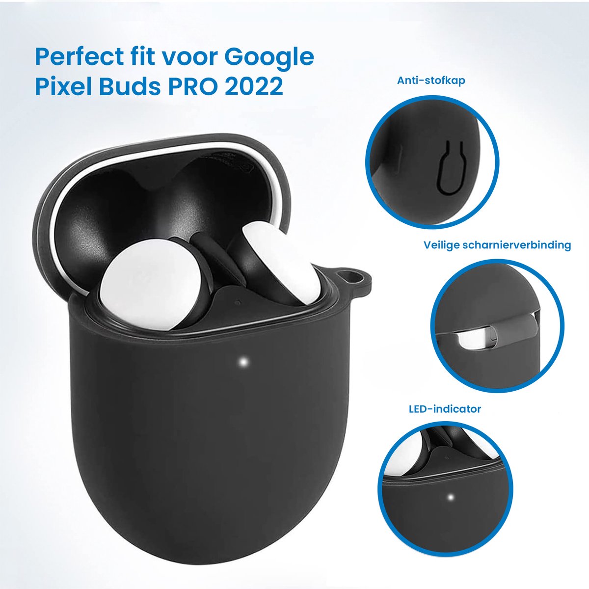YONO Hoesje geschikt voor Google Pixel Buds Pro (2022) - Siliconen Draadloze Oordopjes Case met Clip – Zwart