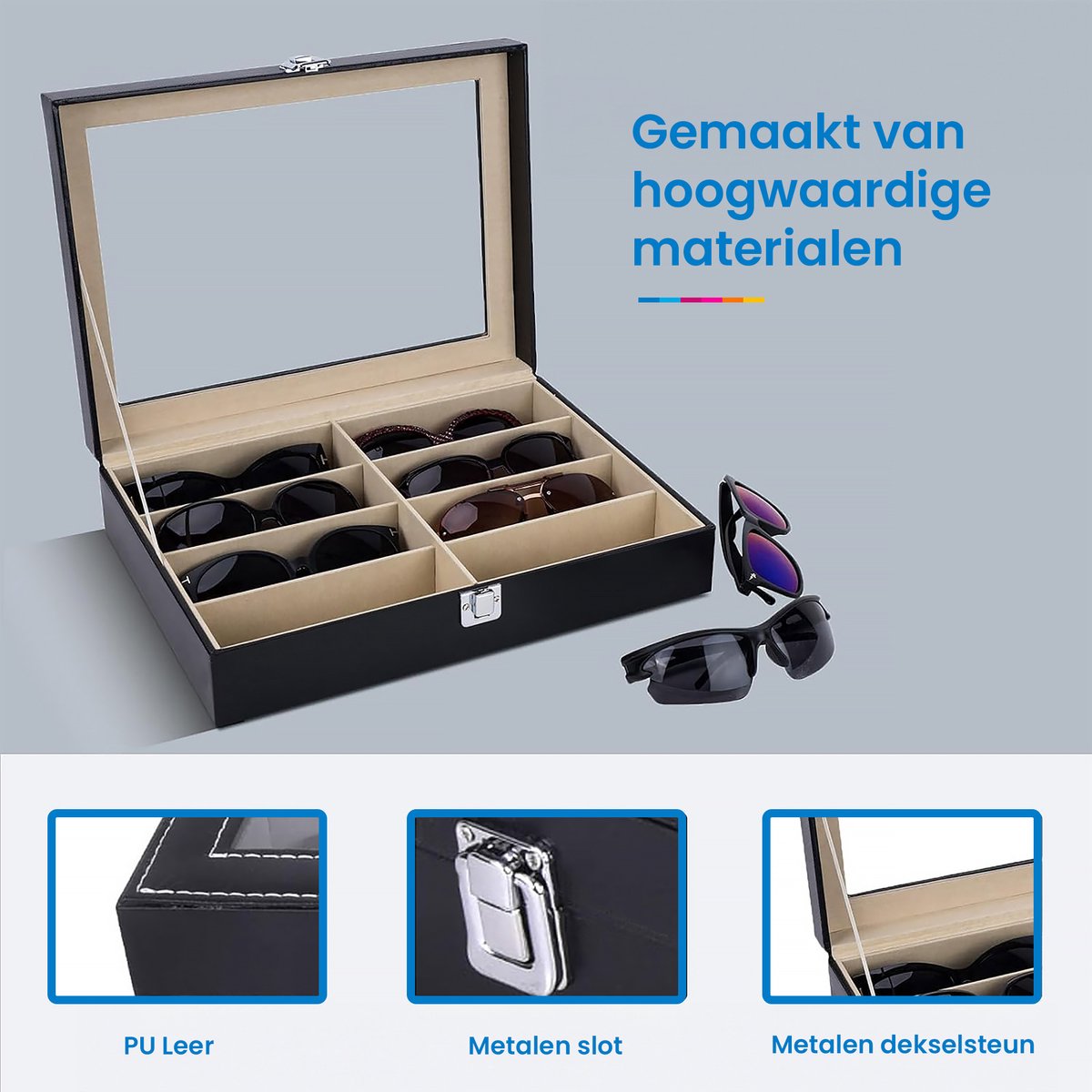 YONO Opbergbox voor Zonnebrillen - Brillen Doos - Organizer - Zwart