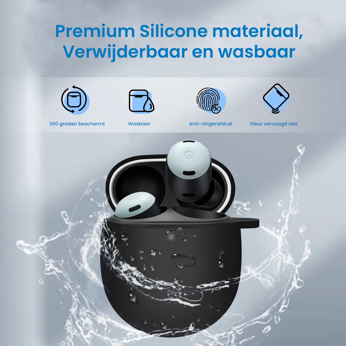 YONO Hoesje geschikt voor Google Pixel Buds Pro (2022) - Siliconen Draadloze Oordopjes Case met Clip – Zwart