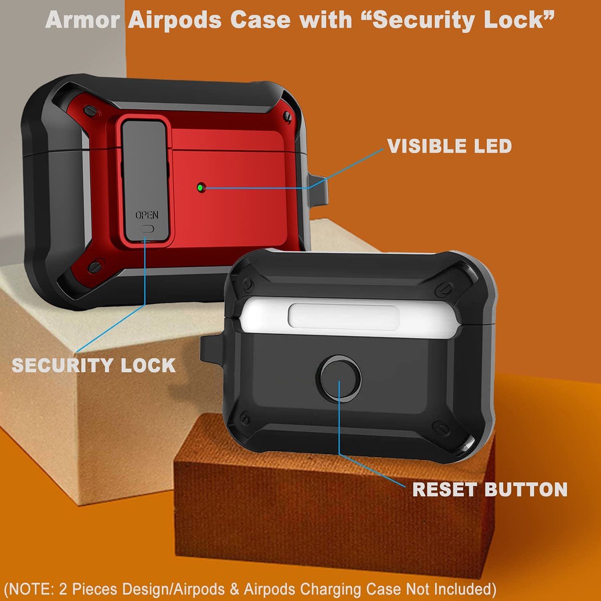 YONO Hoesje geschikt voor Airpods Pro 1 / 2 - Armor Case met Lock - Rood