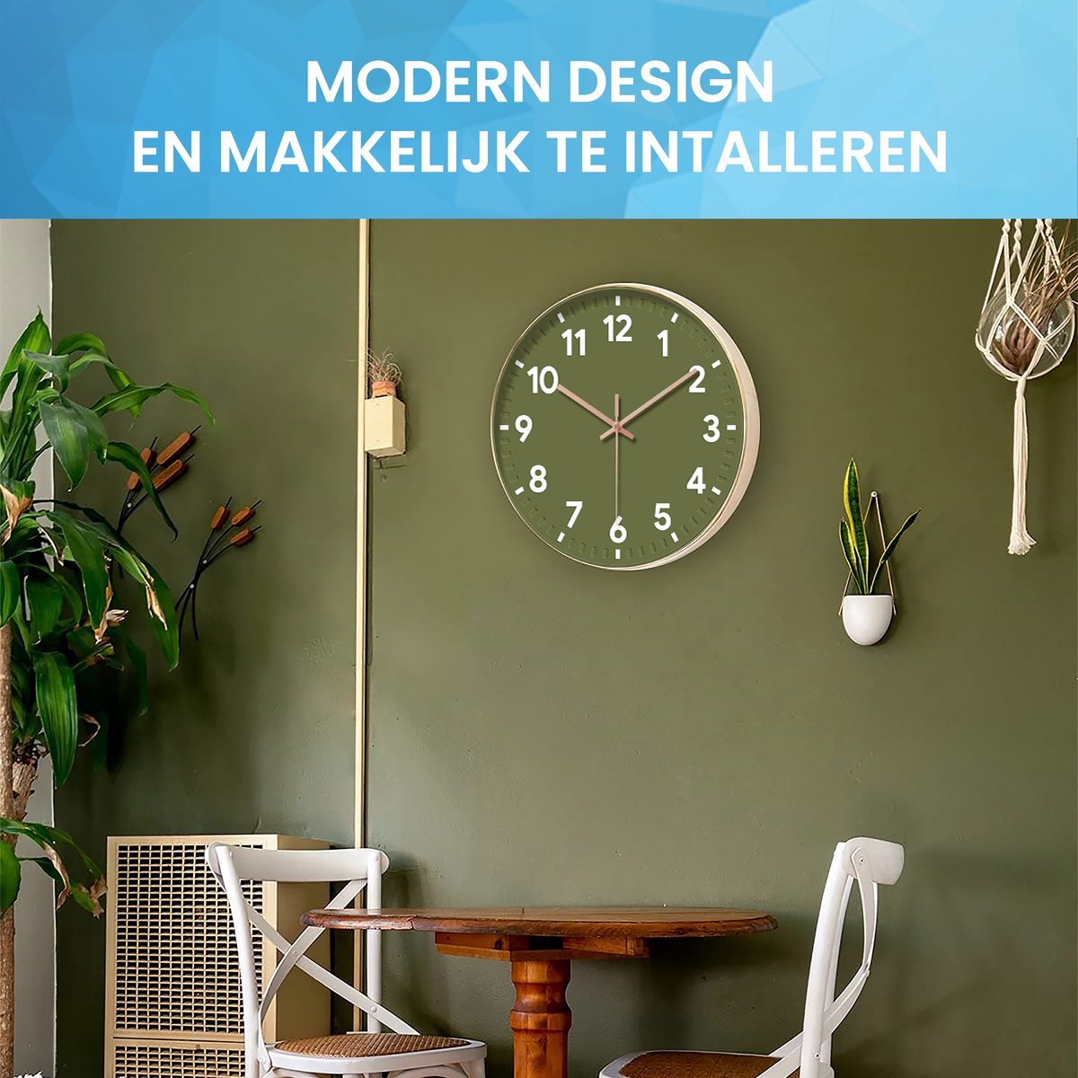 YONO Wandklok Modern - Stille Klok - 30 cm - Donkergroen