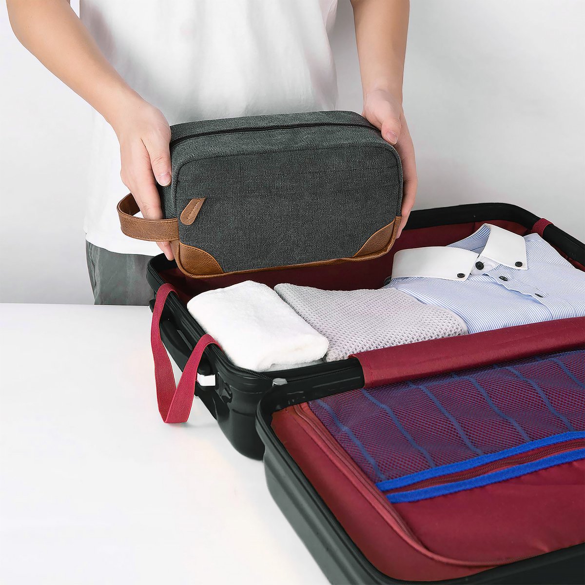 YONO Toilettas Heren - Travel Organizer Etui - Oxford Stof - Donkergrijs