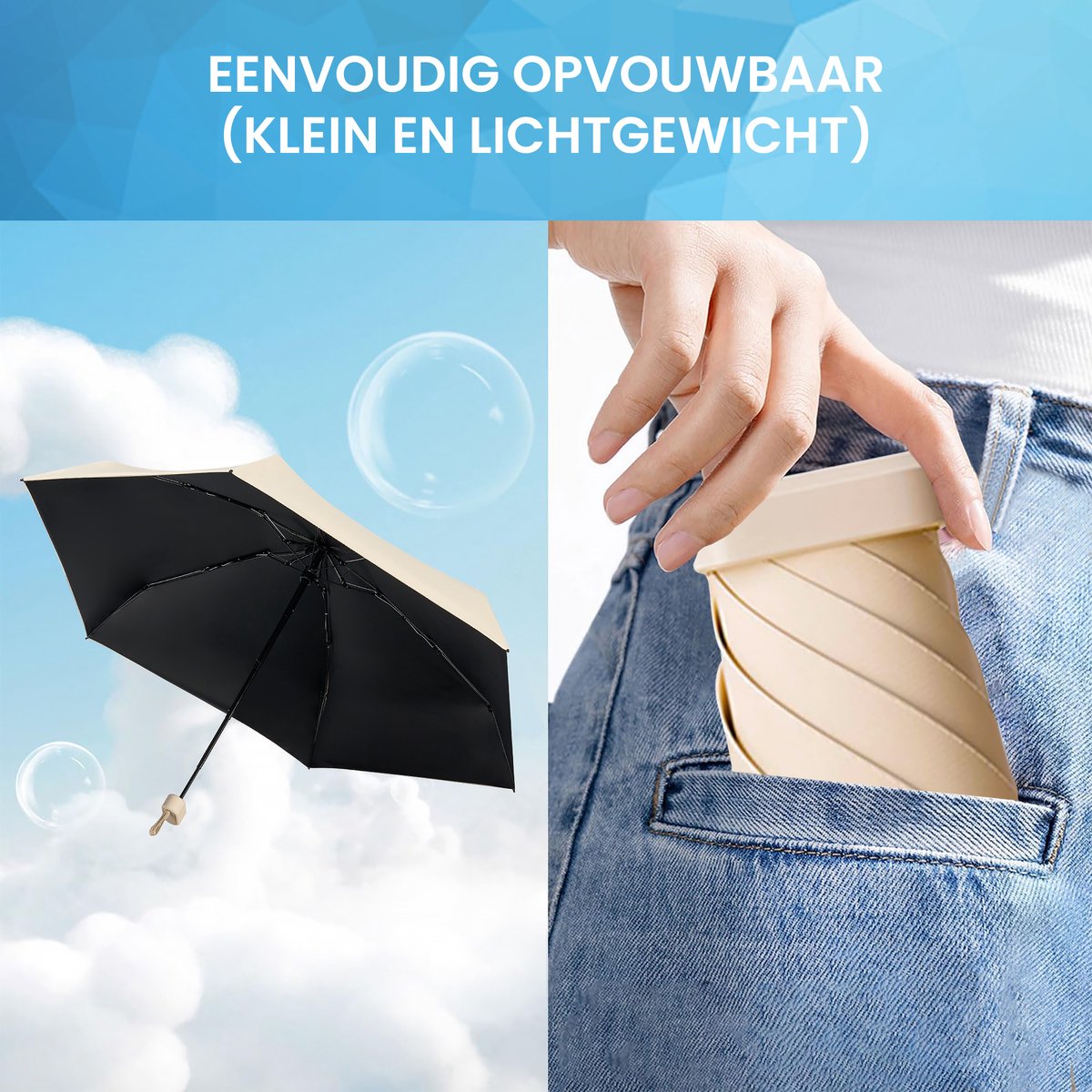 YONO Mini Paraplu Opvouwbaar - Kleine Zak Regenscherm - Zonneparaplu UV Bescherming - Beige