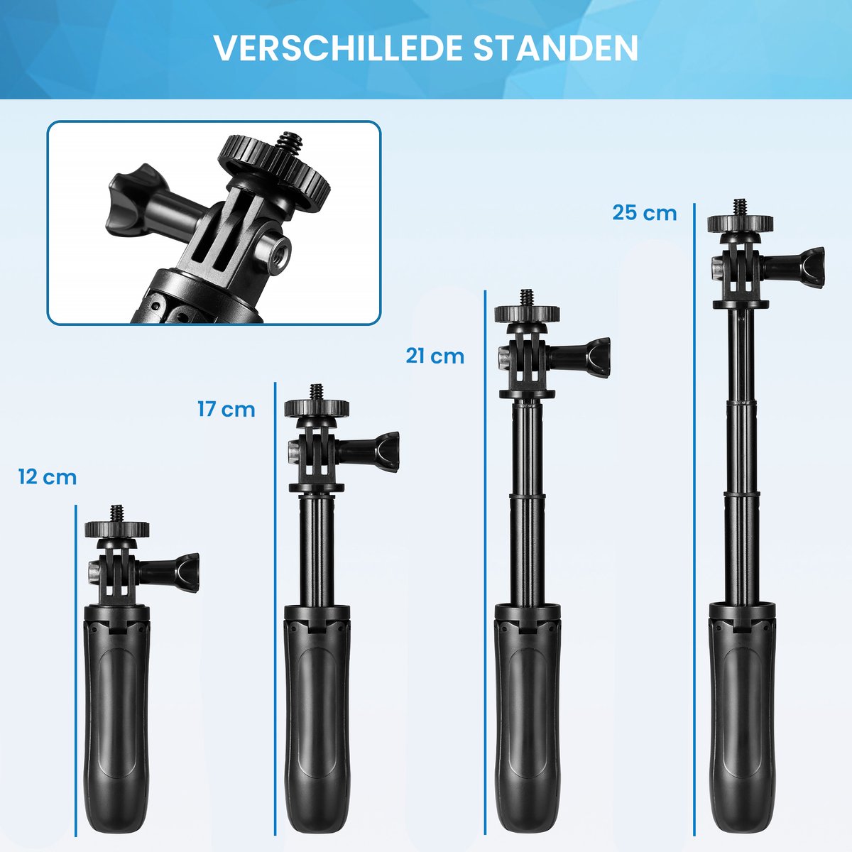 YONO Mini Tripod Stick geschikt voor GoPro / DJI Osmo / Insta360 - Action Camera Selfie Statief Grip – Zwart