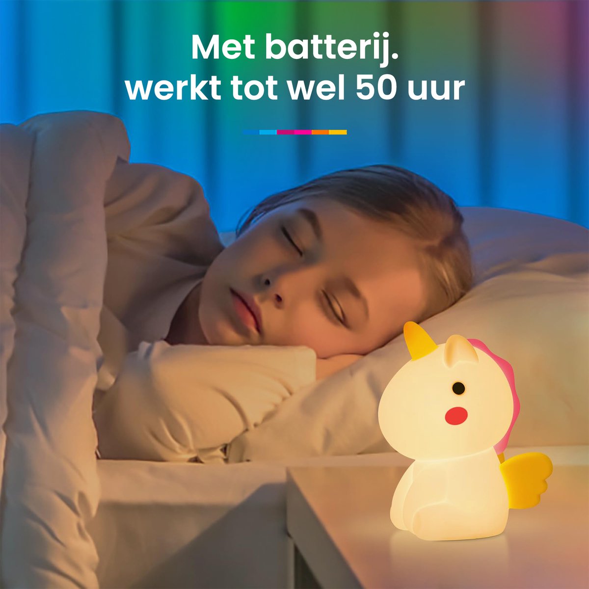 YONO Nachtlampje Kinderen Unicorn - Dimbaar en USB Oplaadbaar - Verschillende LED Kleuren - 14cm